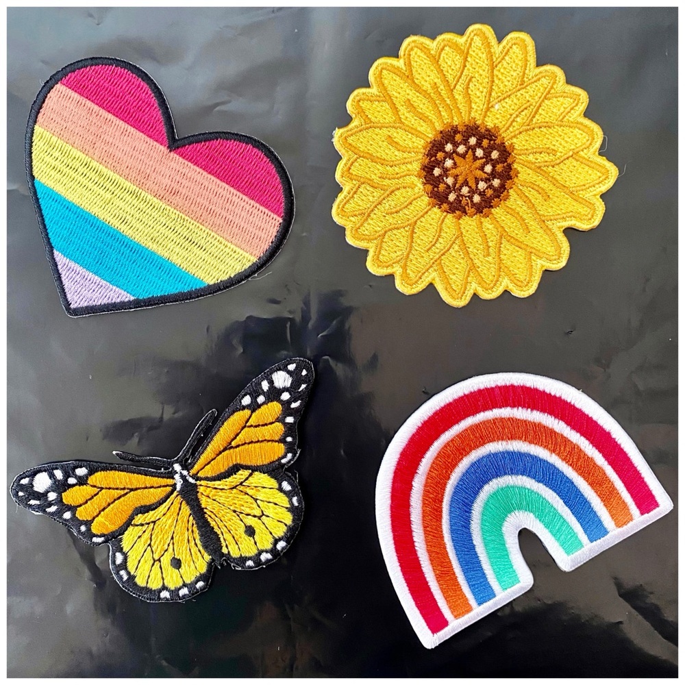 Iron On Patches Fun Colorful Spring Vibes—Butterfly, Sunflower, Rainbow, Heart
